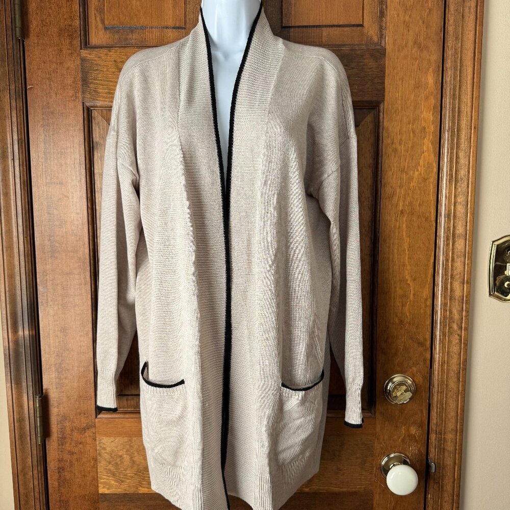 Verve Ami Light Fawn w/Black Trim Open Cardi Sweater Large
